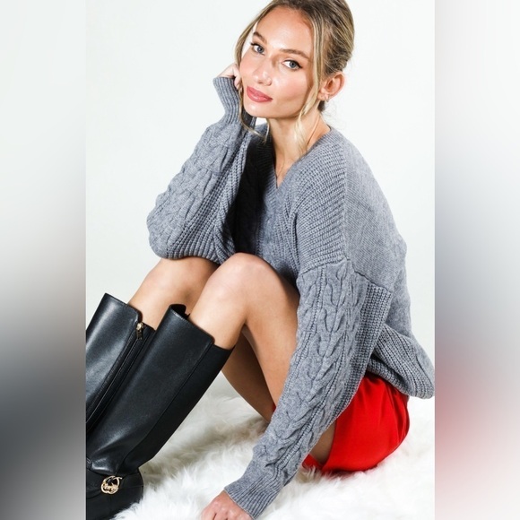 Heather Gray Cable Knit Sweater - Picture 1 of 3